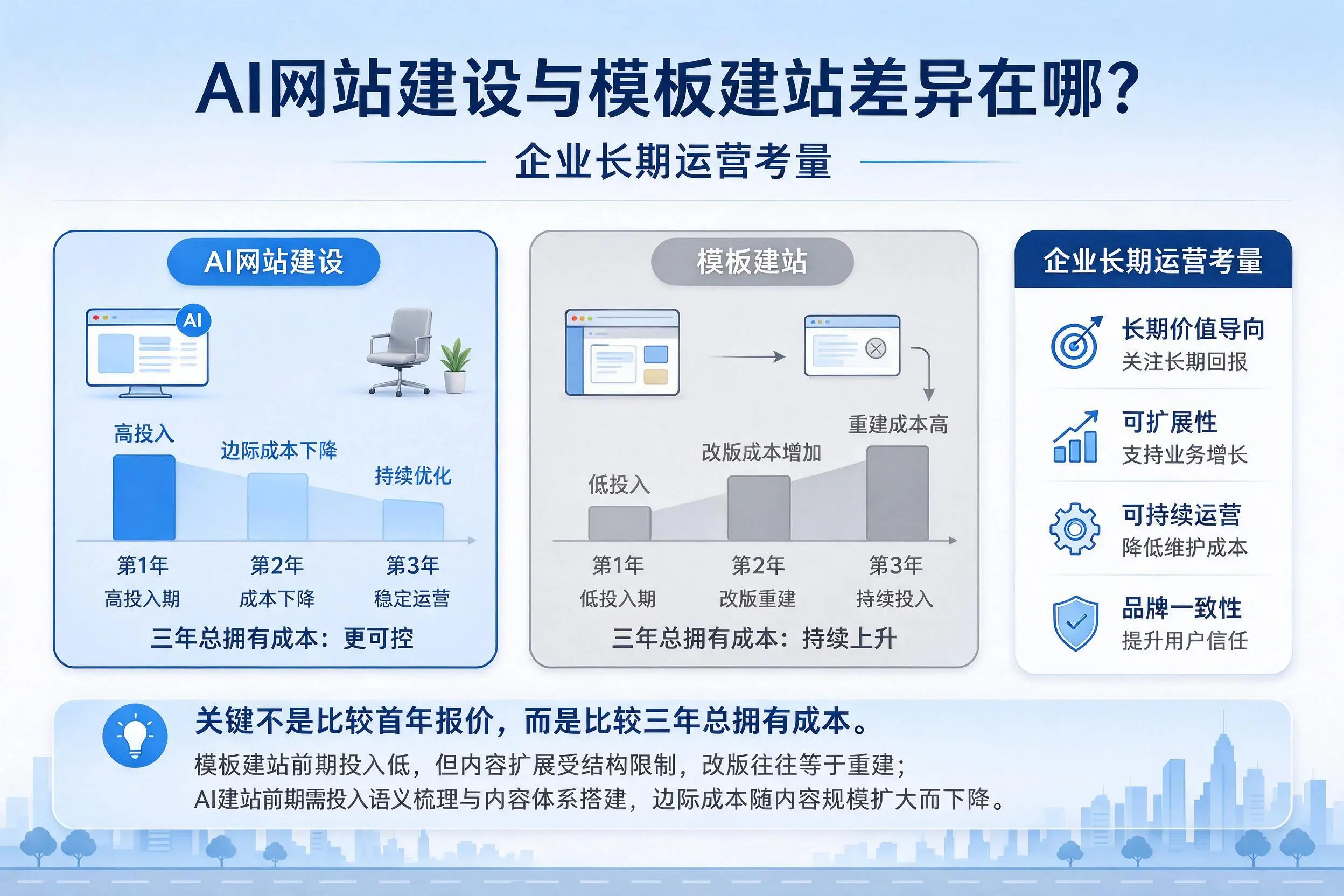 AI网站建设与模板建站差异在哪？汕头企业长期运营考量